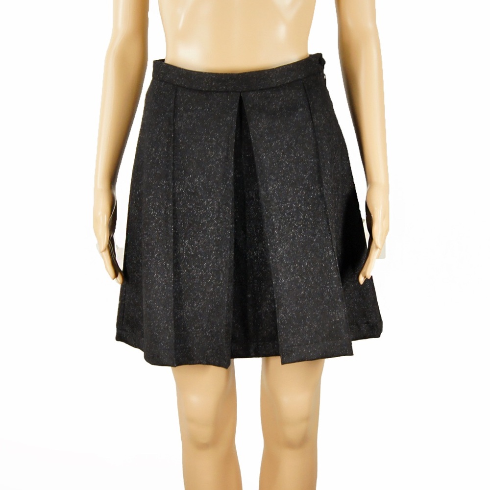 Julien David Speckled Speckled Wool Pleated Silk Lined Full Skirt